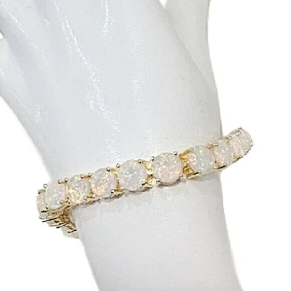 "Sale" Stunning Simulated White Opal Tennis Bracelet - Picture 5 of 7